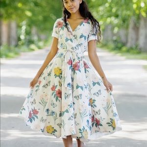 NWT Son de Flor Linen Floral Wrap Dress Size XS